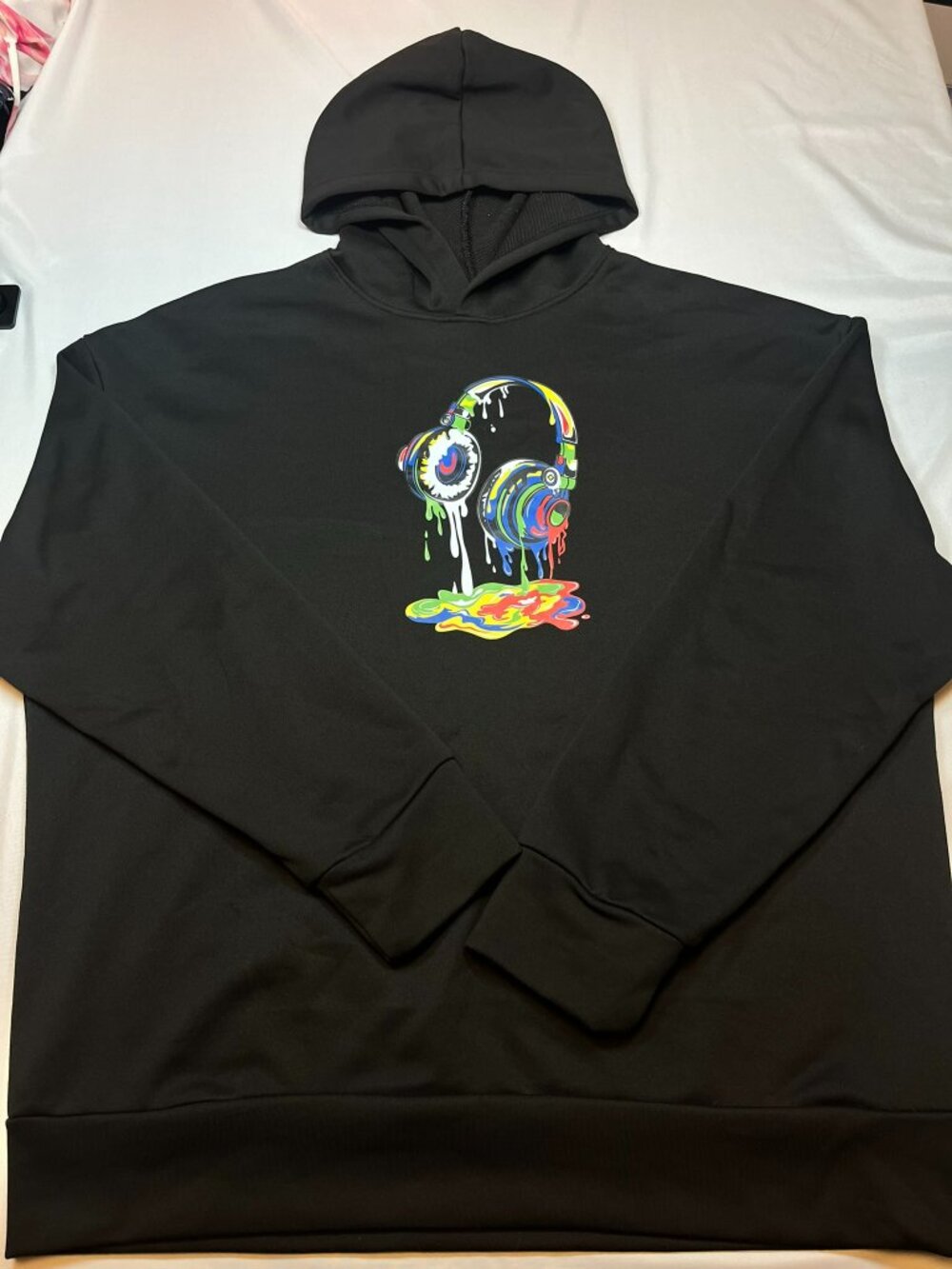 Drip Art Streetwear Black Graphic Hoodie Dripping Headphones Pullover